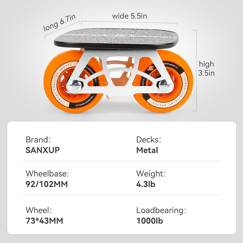 Sanxup FreeSkates Portable Roller Road Drift Skates Plate, with Aluminum Alloy Deck Non-Slip, Board Split Skateboard with PU Wheels High-end Bearings (Orange) - Image 5